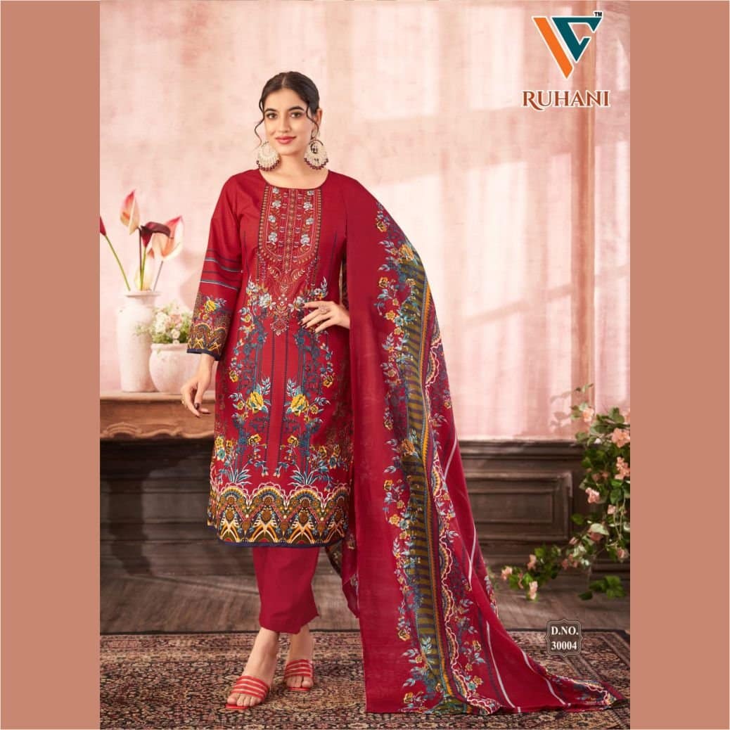 Deep Red Hand Embroidered Cotton Salwar Suit Material | Unstitched Heavy Embroidery Dress Fabric | Women's Wedding Ethnic Wear | Fabiha Fashion