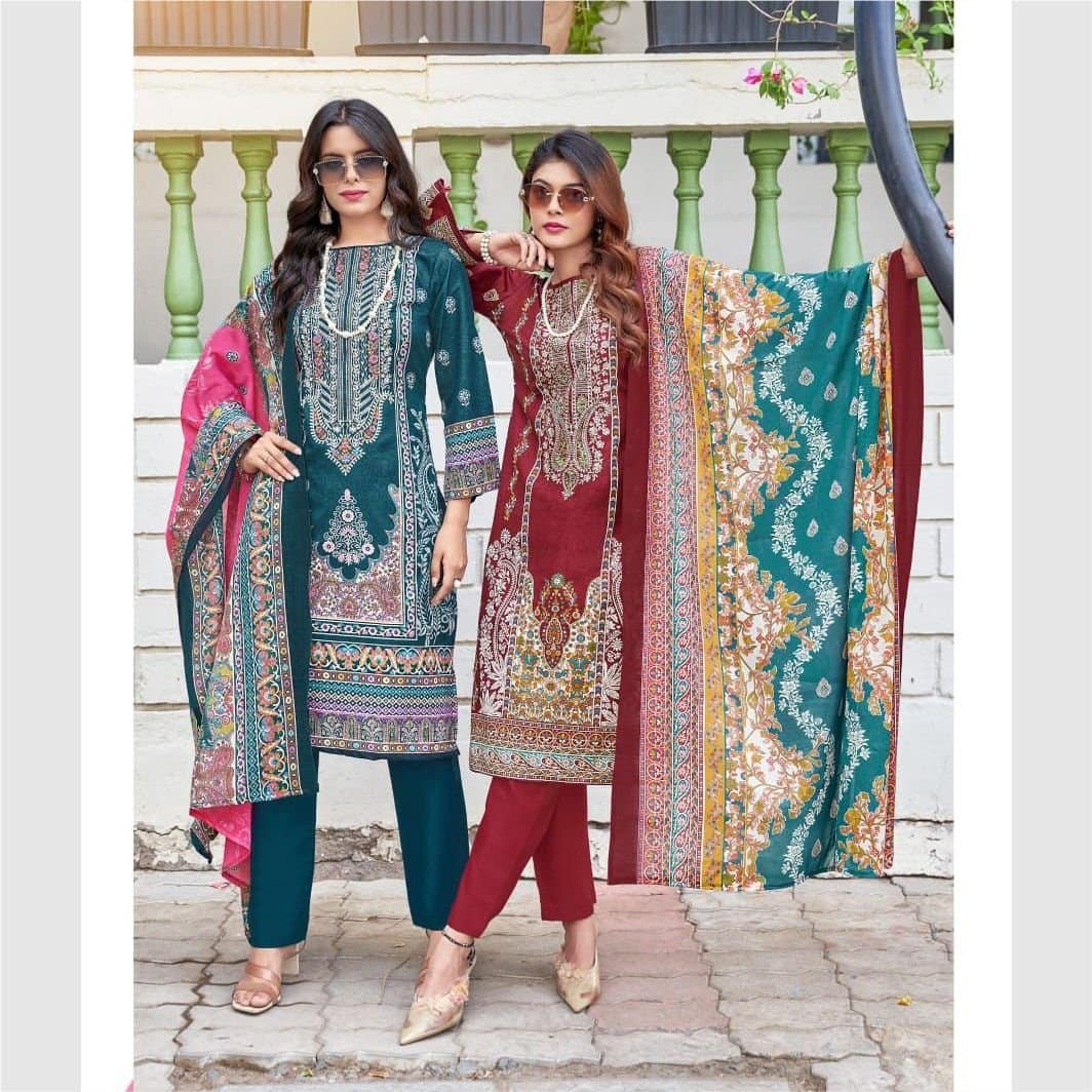 Deep Reddish-Brown Ethnic Cotton Dress Fabric | Digital Print & Hand Embroidery | Unstitched Salwar Suit Material | Fabiha Fashion - Image 4