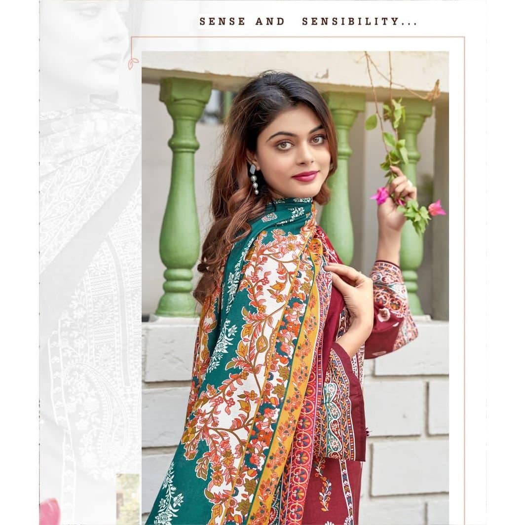 Deep Reddish-Brown Ethnic Cotton Dress Fabric | Digital Print & Hand Embroidery | Unstitched Salwar Suit Material | Fabiha Fashion - Image 2