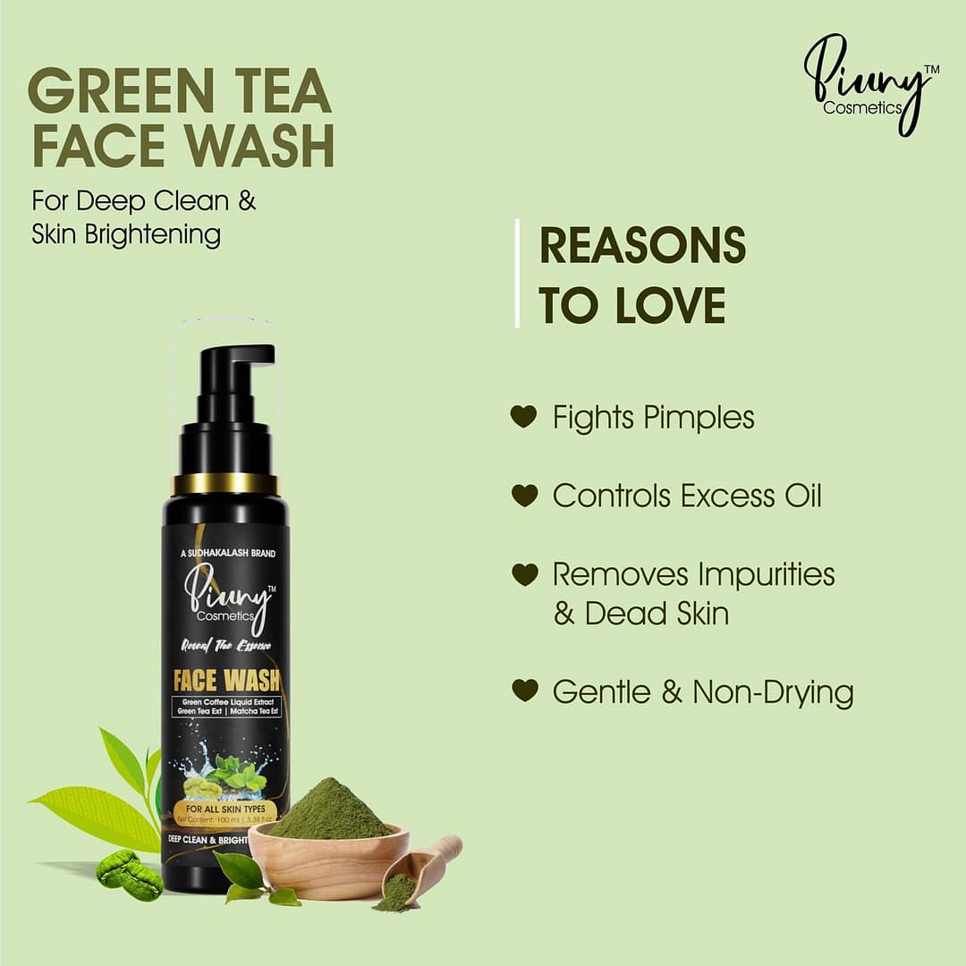 Piuny Cosmetics Green Tea, Matcha & Green Coffee Purifying Face Wash - 100ml - Image 5