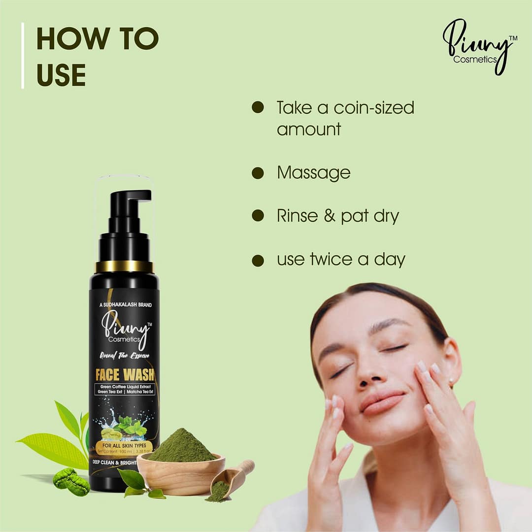 Piuny Cosmetics Green Tea, Matcha & Green Coffee Purifying Face Wash - 100ml - Image 4