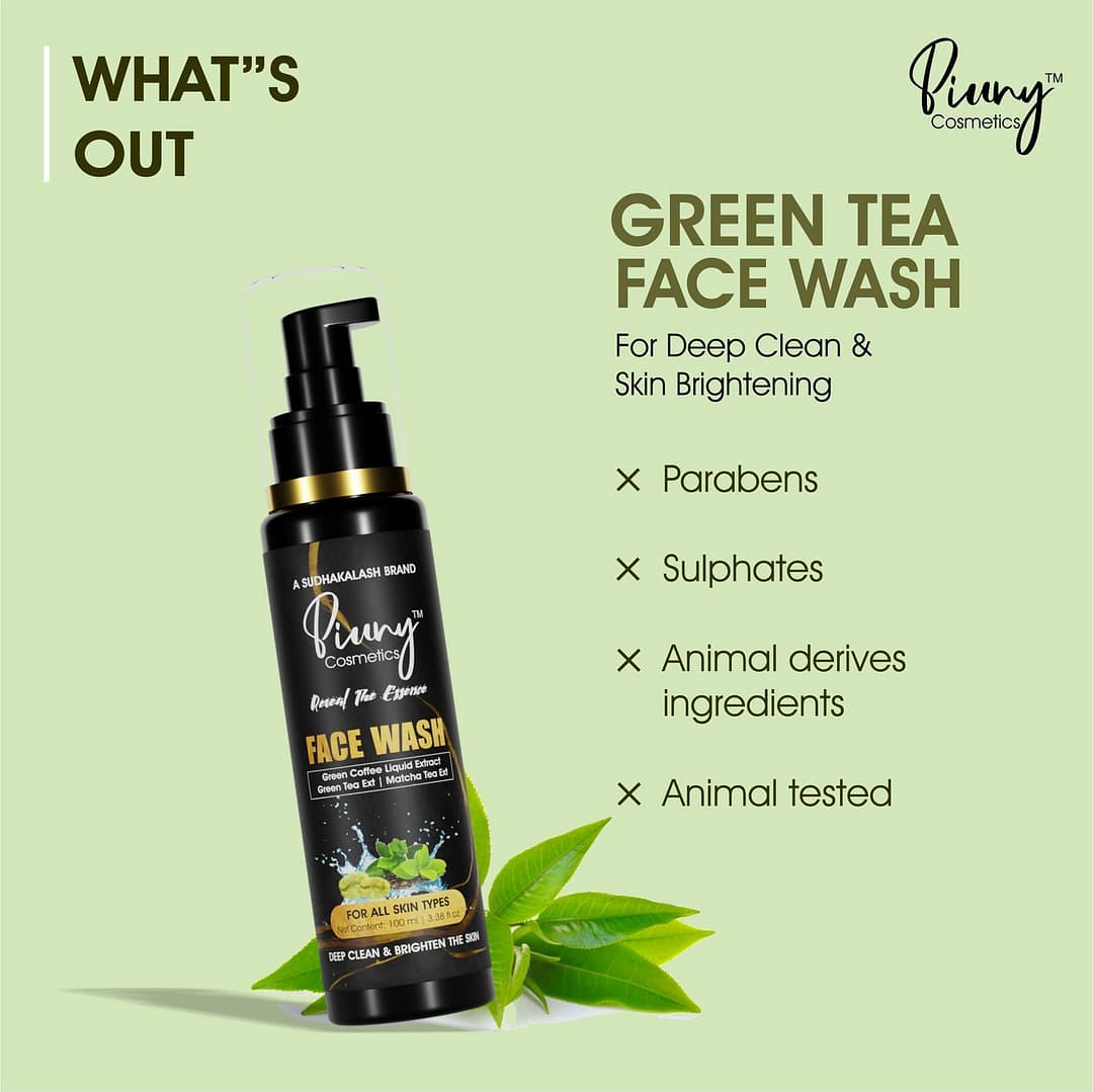 Piuny Cosmetics Green Tea, Matcha & Green Coffee Purifying Face Wash - 100ml - Image 3