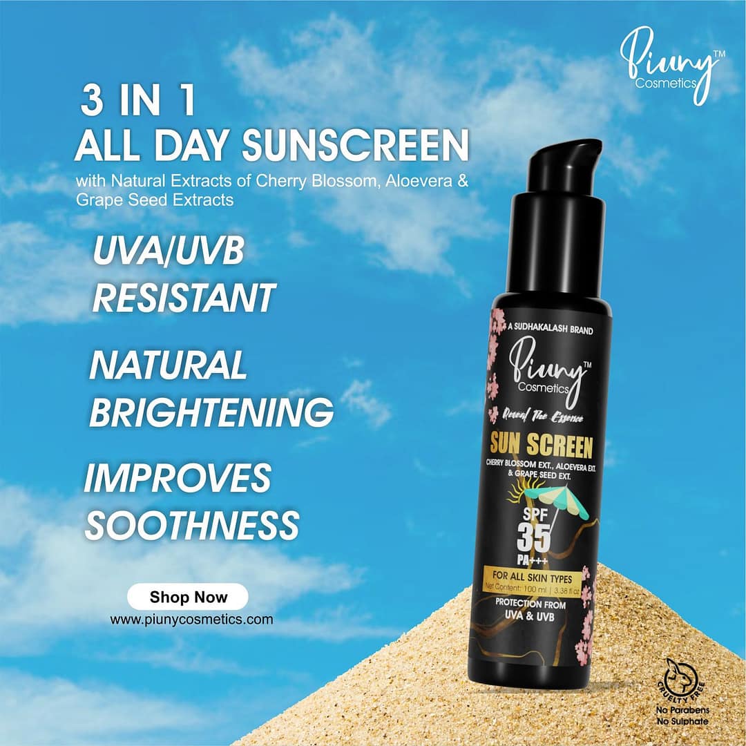 Piuny Cosmetics Sunscreen SPF 35 PA+++ (100ml) – UVA/UVB Protection, Non-Greasy, for All Skin Types - Image 2