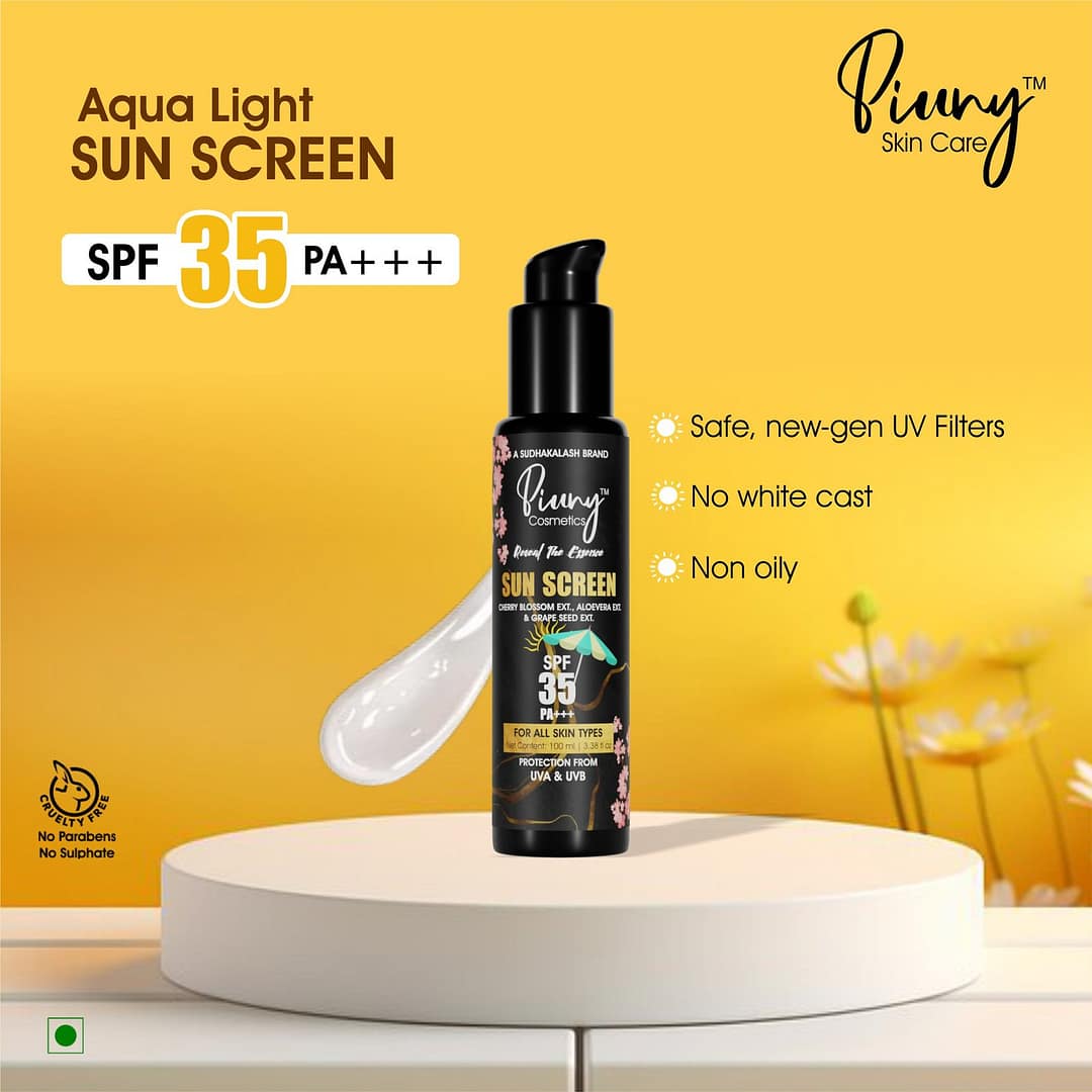 Piuny Cosmetics Sunscreen SPF 35 PA+++ (100ml) – UVA/UVB Protection, Non-Greasy, for All Skin Types - Image 3