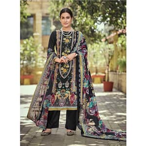 Black Cotton Salwar Suit with Diamond Embroidery | Heavy Work Unstitched Dress Material | Fabiha Fashion