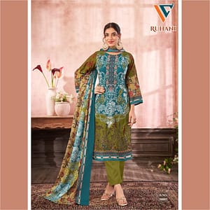 Hand Embroidered Cotton Salwar Suit Material | Unstitched Fabric | Women's Ethnic Wear | Fabiha Fashion | Olive Green Color
