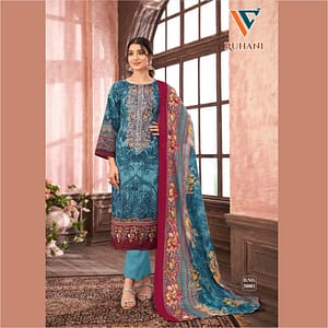 Hand Embroidered Cotton Salwar Suit Material | Unstitched Heavy Embroidery Dress Fabric | Women's Ethnic Wear | Fabiha Fashion | Teal Color