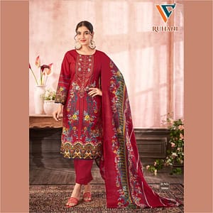 Deep Red Hand Embroidered Cotton Salwar Suit Material | Unstitched Heavy Embroidery Dress Fabric | Women's Wedding Ethnic Wear | Fabiha Fashion