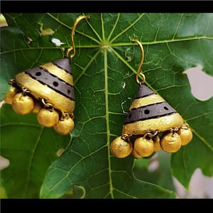 Black & Gold Clay Jhumka Earrings | Eco-Friendly Mitti Jewelry | Handmade Traditional Jhumkas | Lightweight Ethnic Earrings | Mittify Jewel Art