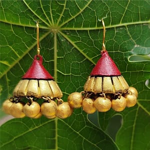 Red & Gold Handmade Jhumki Earrings | Eco-Friendly Mitti Clay Jewelry | Traditional Indian Earrings | Lightweight Ethnic Jhumkis | Mittify Jewel Art