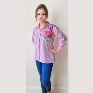 Pearl Floral Hand-Painted Cotton Top | Breathable & Stylish | Versatile Elegance