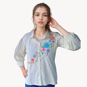 Pearl - Frost Floral Hand-Painted Cotton Top | Breathable & Artistic | Versatile Elegance