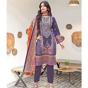 Plum Digital Print Cotton Dress Fabric | Hand Embroidered Ethnic Wear Material | Unstitched Salwar Suit Set | Fabiha Fashion
