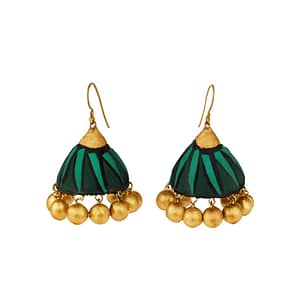 Emerald Green & Gold Clay Jhumka Earrings | Handcrafted Artisan Jewelry | Lightweight Ethnic Wear | Mittify Jewel Art