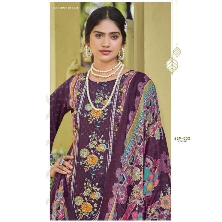 Plum Cotton Salwar Suit with Diamond Embroidery | Heavy Work Unstitched Dress Material | Fabiha Fashion - Image 2